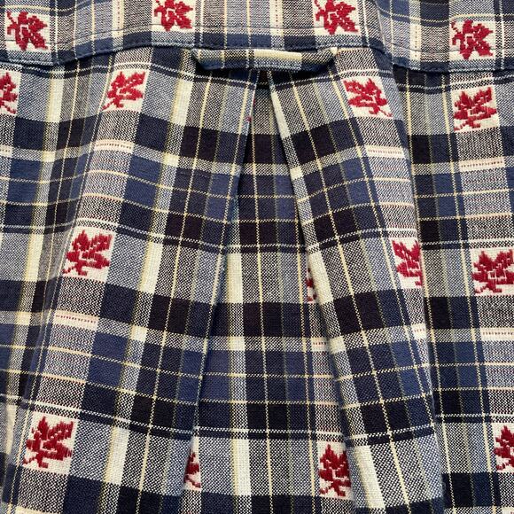Bobbie Brooks Vintage Maple Leaf Blue Plaid Button Front shirt Large - Picture 5 of 7